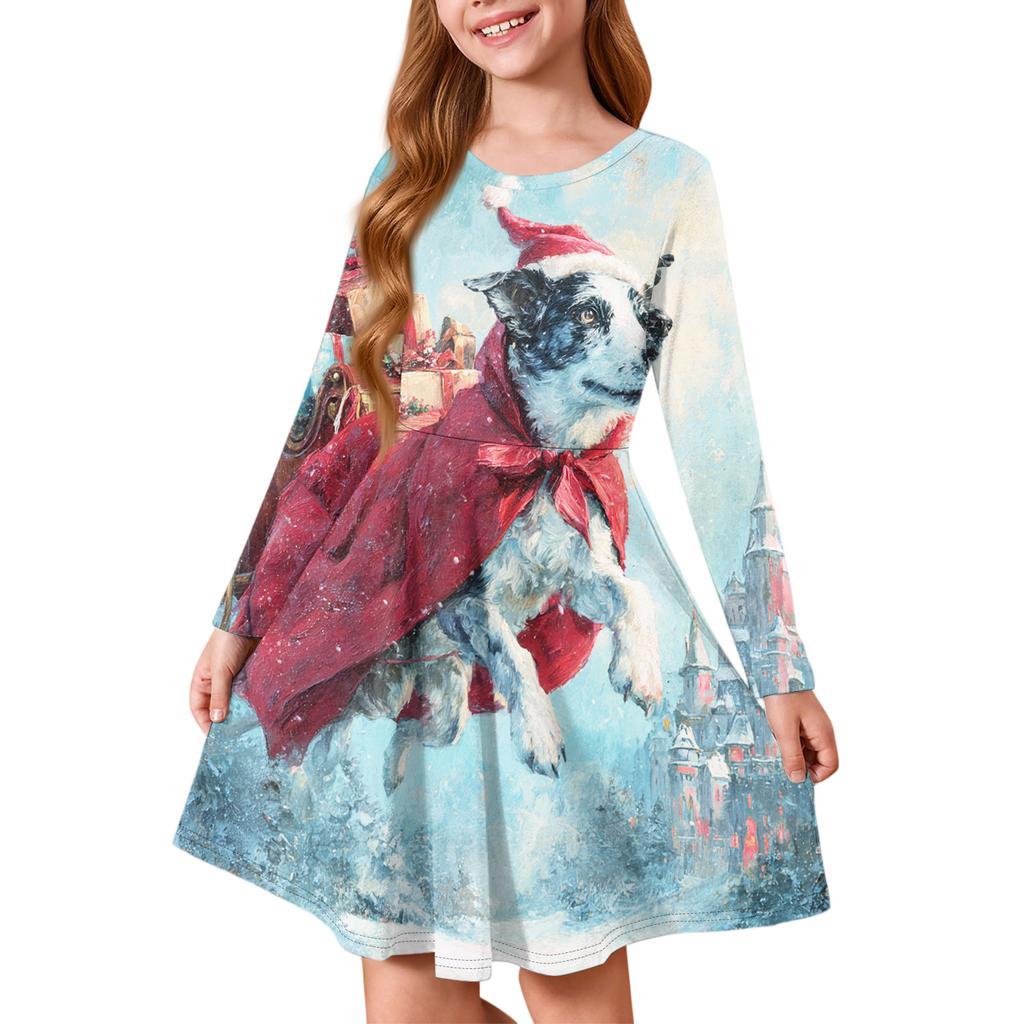 Girls' Princess Dress - Long Sleeve A-Line T-Shirt Dress Christmas Day