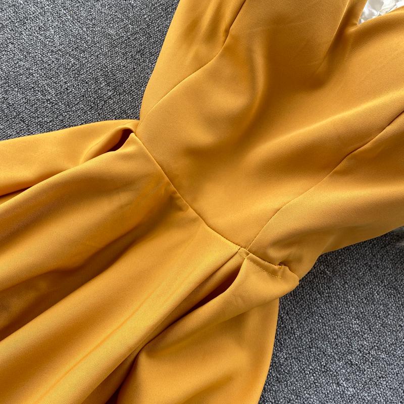 Винтажное платье в стиле 2024 года с V-образным вырезом, открытой спиной, однотонное, приталенное, длинное