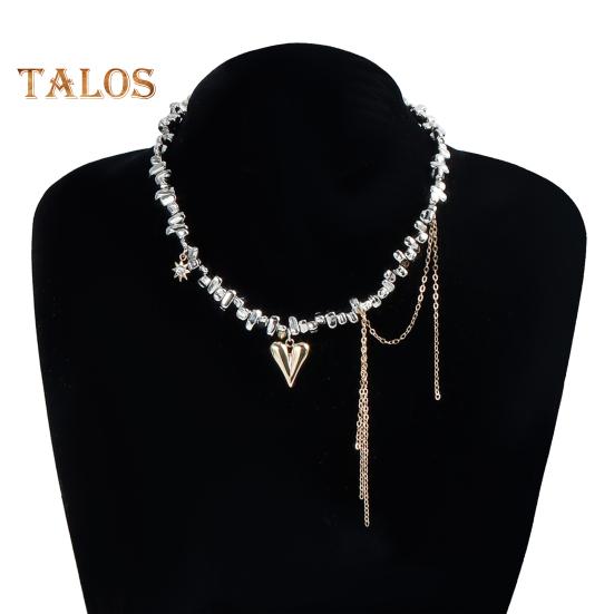 Необычный камень чокер для женщин Серебряный кисточка кулон сердце ожерелье свадебные украшения подарок для жены подруги на День святого Валентина день рождения годовщина