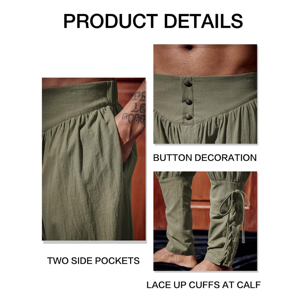 Mens Pants Pirate Tapered Linen Costume Trousers