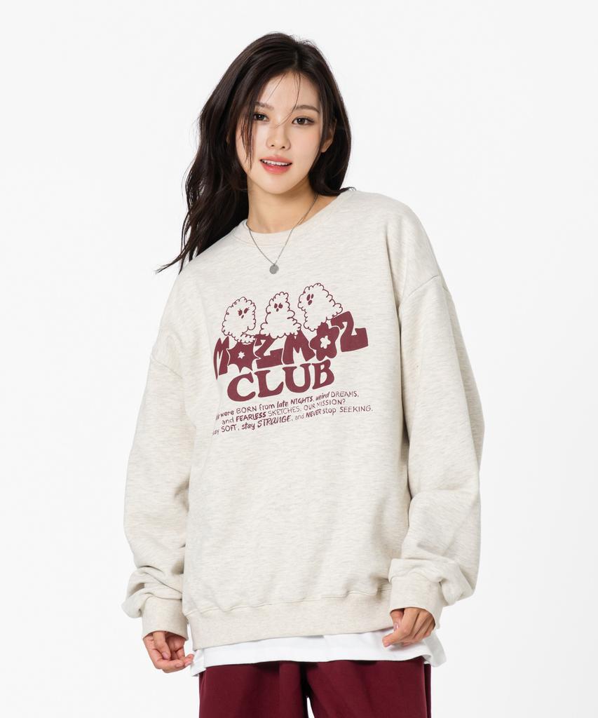 MOZMOZ [Set] Ghost Cloud Oversized Sweatshirt + Soft French Terry Single-Pleat Training Pants Oatmeal