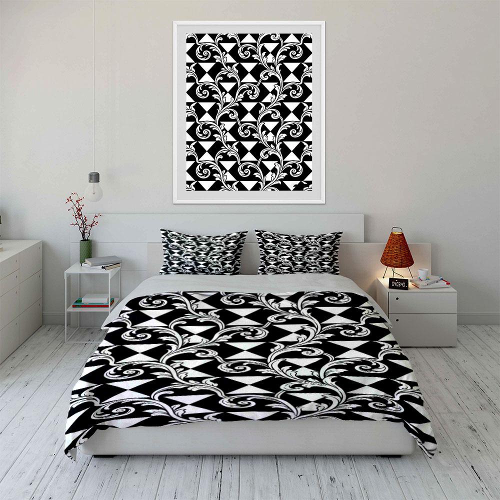Black triangles, white swirls. Bedding sets Duvet cover sets Duvet covers Pillowcases(1 * Duvet Cover 2 * Pillowcases without duvet insert)