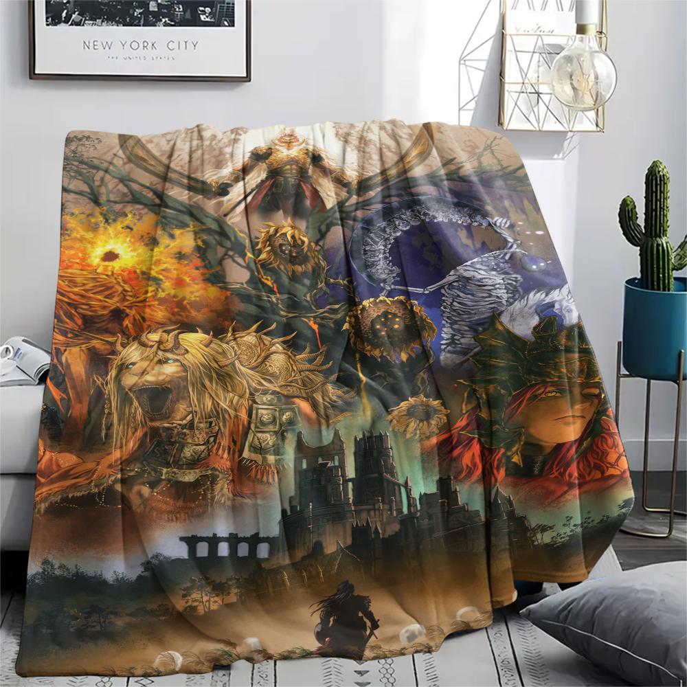 1Pc Elden Ring Print Flannel Blanket, High quality Comfortable for All Seasons, Home Decor, Warmth and Comfort, Perfect for Christmas Gifts