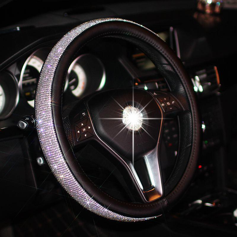 Bling Bling Rhinestones Crystal Car Steering Wheel Cover PU Leather Steering-wheel Covers Auto Accessories Case Car