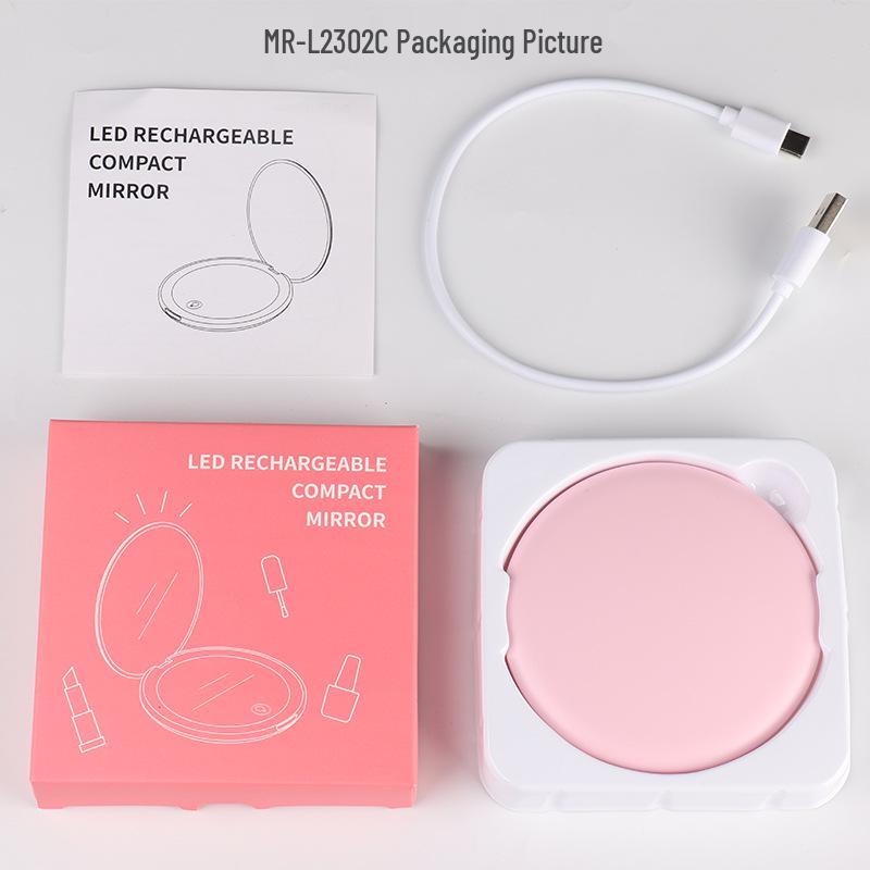 Portable Rechargeable LED Makeup Mirror with Stepless Dimming, Double-Sided Folding Design, Ideal for Travel