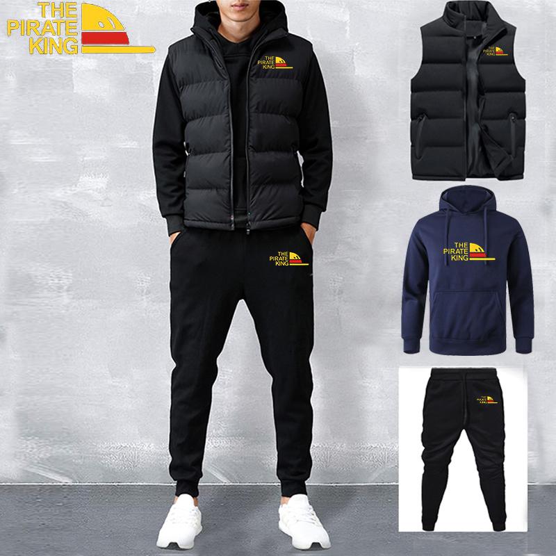 Мужские осенне-зимние спортивные костюмы, повседневный комплект джоггеров, теплый жилет, спортивные штаны, худи, костюм из 3 предметов, мужской спортивный костюм, спортивные костюмы
