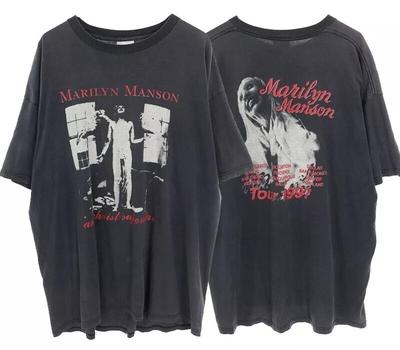 Marilyn Manson Тур 1997 Футболка с группой 2 стороны Черный Ретро стиль Репринт S5XL Унисекс Футболка