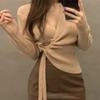 Autumn Korean Casual Cardigan Women Drawstring Slim Long Sleeve Fashion Sweater Design Cardigan Knitwears Elegant Tops 30319