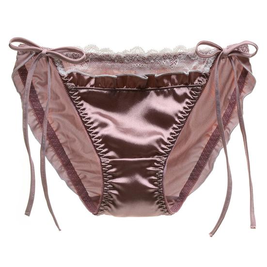 Women Panties Lace Patchwork Lace Up Seamless Satin Breathable Anti-septic Mid Waist Soft Shirring Intimate Underpants Lady Underwear