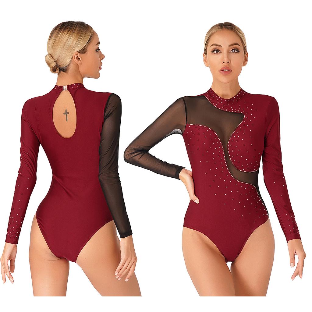 Гимнастический трико для фигурного катания, комбинезон с длинными рукавами, боди для балета и танцев, топ, женская спортивная одежда, топы