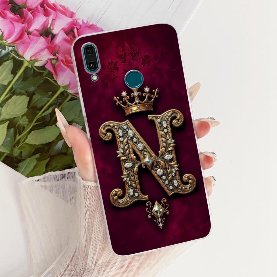 Прозрачный чехол для Huawei Y9 2019, роскошная корона, буквы от A до Z, 2D-рисунок, мягкий корпус для Huawei Y9 2019 JKM-LX1 JKM-LX2 JKM-LX3