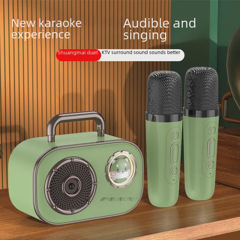 Портативная Bluetooth-колонка для караоке с двумя микрофонами для использования в помещении и на улице