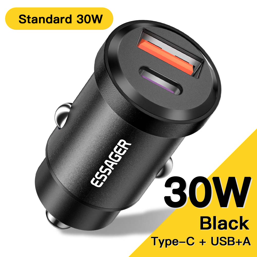 Essager Автомобильное зарядное устройство USB 30 Вт Quick Charge4.0 Qc Pd 3.0 Scp 5A USB Type C Автомобильная быстрая зарядка для Iphone 14 13 Huawei Samsung Xiaomi
