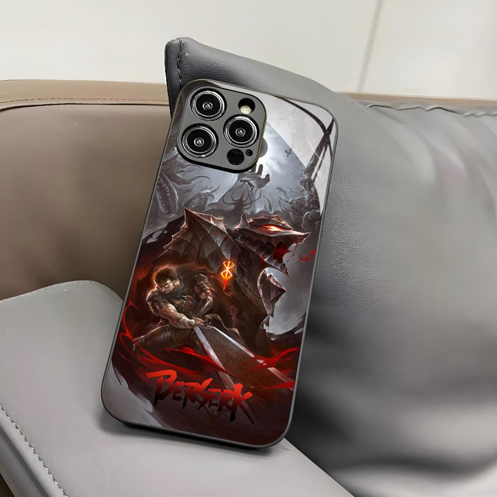 Чехол для телефона с аниме Berserk для Iphone 17 Air 16 15 14 12 11 13 Pro Max Mini X Xr Xs Puls Черный Стеклянный Чехол