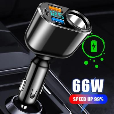 Автомобильное зарядное устройство 66 Вт, 4 порта, 3,1 А, два USB-порта, 30 Вт, быстрая зарядка, автомобильное зарядное устройство для телефона, автомобильный прикуриватель, быстрое зарядное устройство, адаптер питания