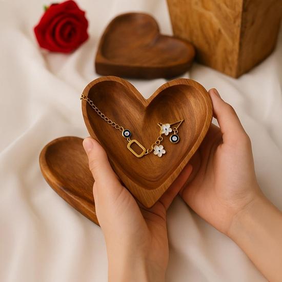 12.7 cm Wooden Heart Shape Trinket Bowl Jewellery Storage Box, Travel Box, Wedding Bridesmaid Gifts, Trinket Tray, Decorative Serving Bowl