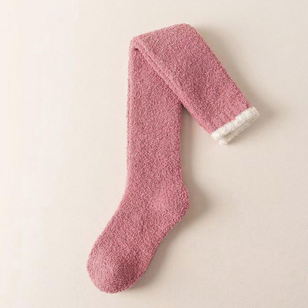 1 пара женских теплых плюшевых чулок до бедра, зимние чулки выше колена из кораллового флиса, длинные носки для дома, сна, пола, однотонные