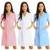 Hospital Lab Coat Uniform S-XXL for Women Adults - Solid Color Scrub Dress with Lapel Collar Short Sleeve and Button Front