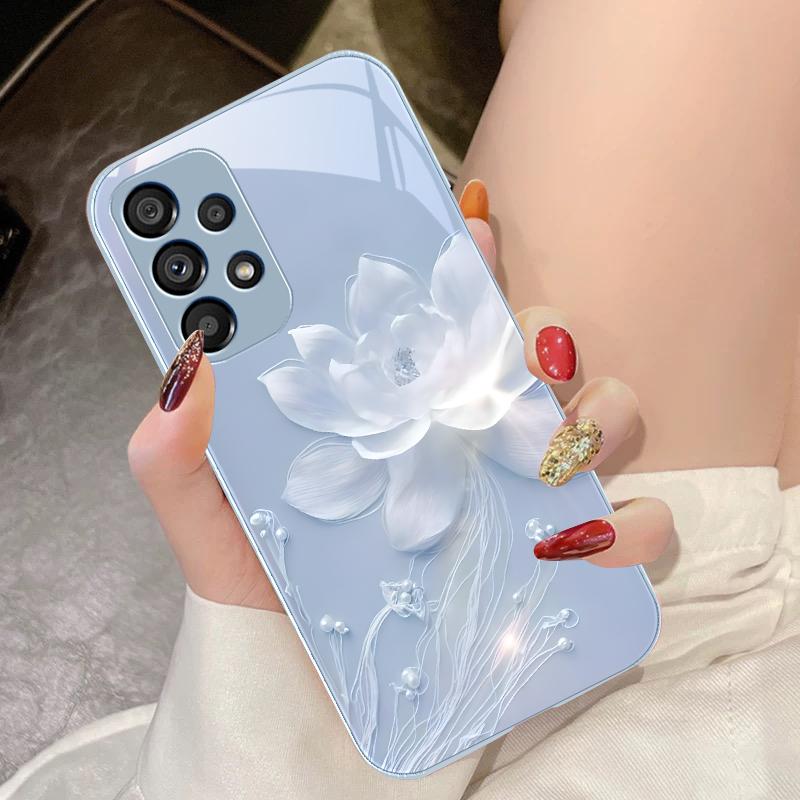 Яркий темно-фиолетовый лотос для Samsung Galaxy S10 4G S20 11E 30 S21 21Fe 22 S24 Pro S23 Ultra 5G S8 S9. Чехол из закаленного стекла.