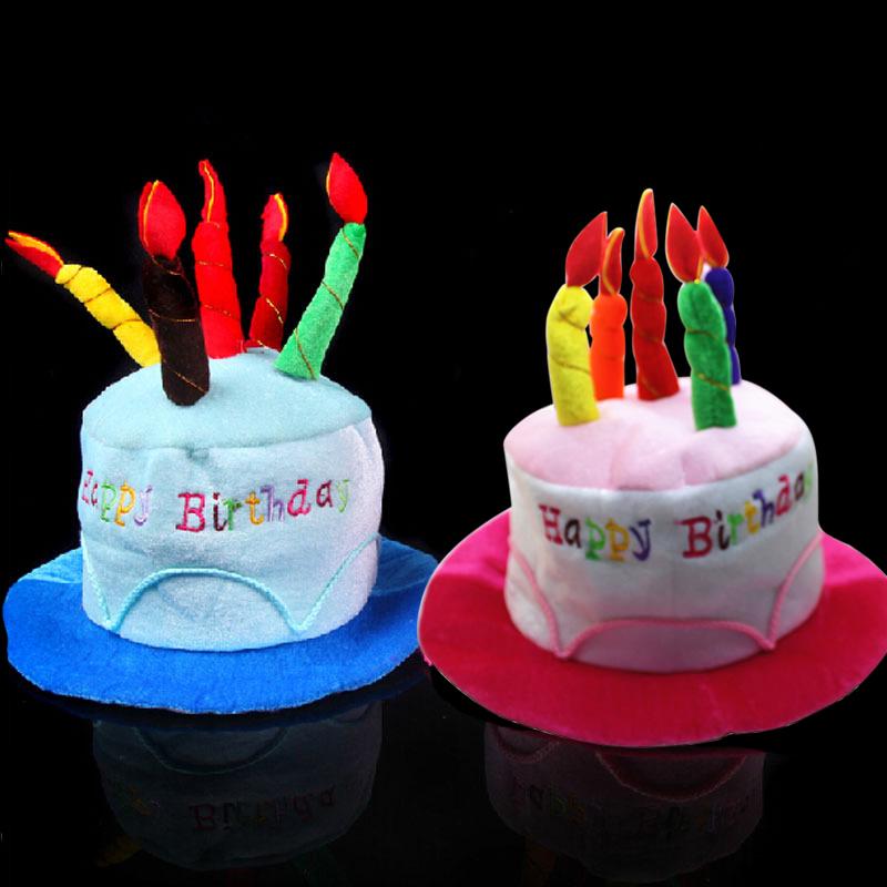 Happy Birthday Cake Hat Cute Fabric Birthday Hat with Plush Candles for Unisex Adult Party Novelty Decorations