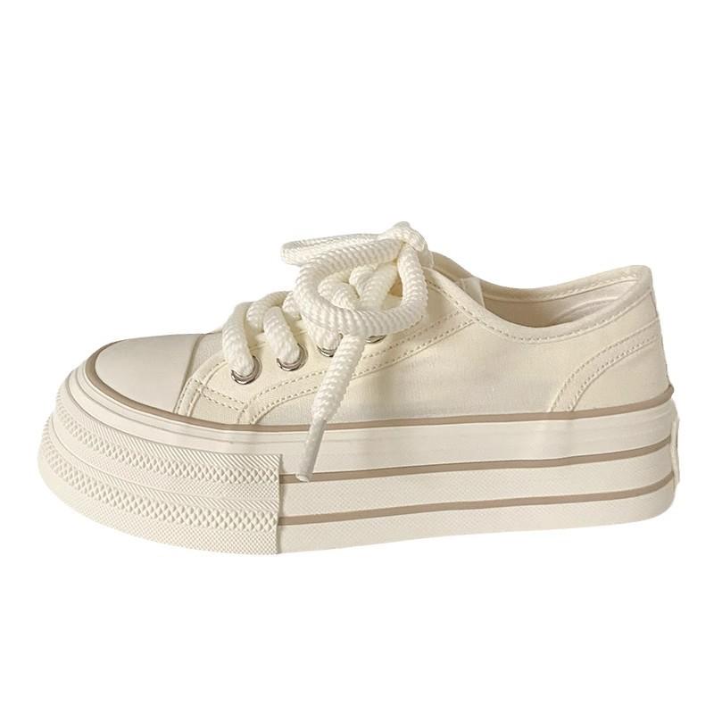 Cream Platform Canvas Shoes Women's Thin Summer New Trendy Niche Big Head Muffin Student White Shoes