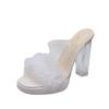 Fairy Wind Fluffy Slippers Female Summer Wear 2025 New Internet Celebrity Thick Heel One-word Drag Crystal High Heel Cool Slippers