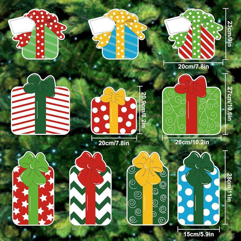 10-Piece Colorful Christmas Gift Box Yard Sign Set with Stakes - Waterproof Outdoor Decoration