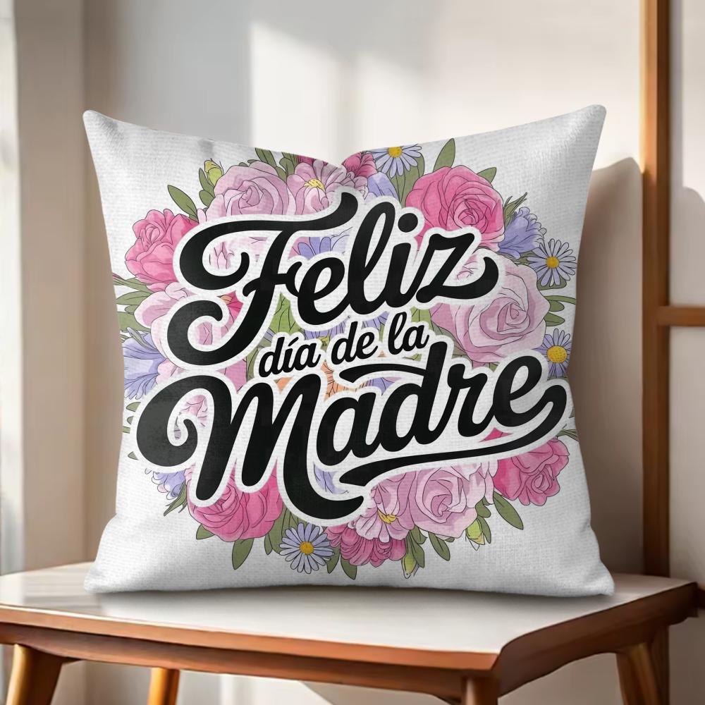 Feliz Dia MaMa Cushion Cover Natural Linen Organic Fabric DoubleSided Printing Couch Pillow Covers Home Decor