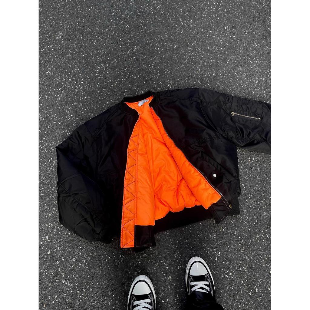 Мужская оранжевая утепленная куртка-бомбер – Короткая, Широкая, Классического кроя – Теплый хлопок для осени/зимы