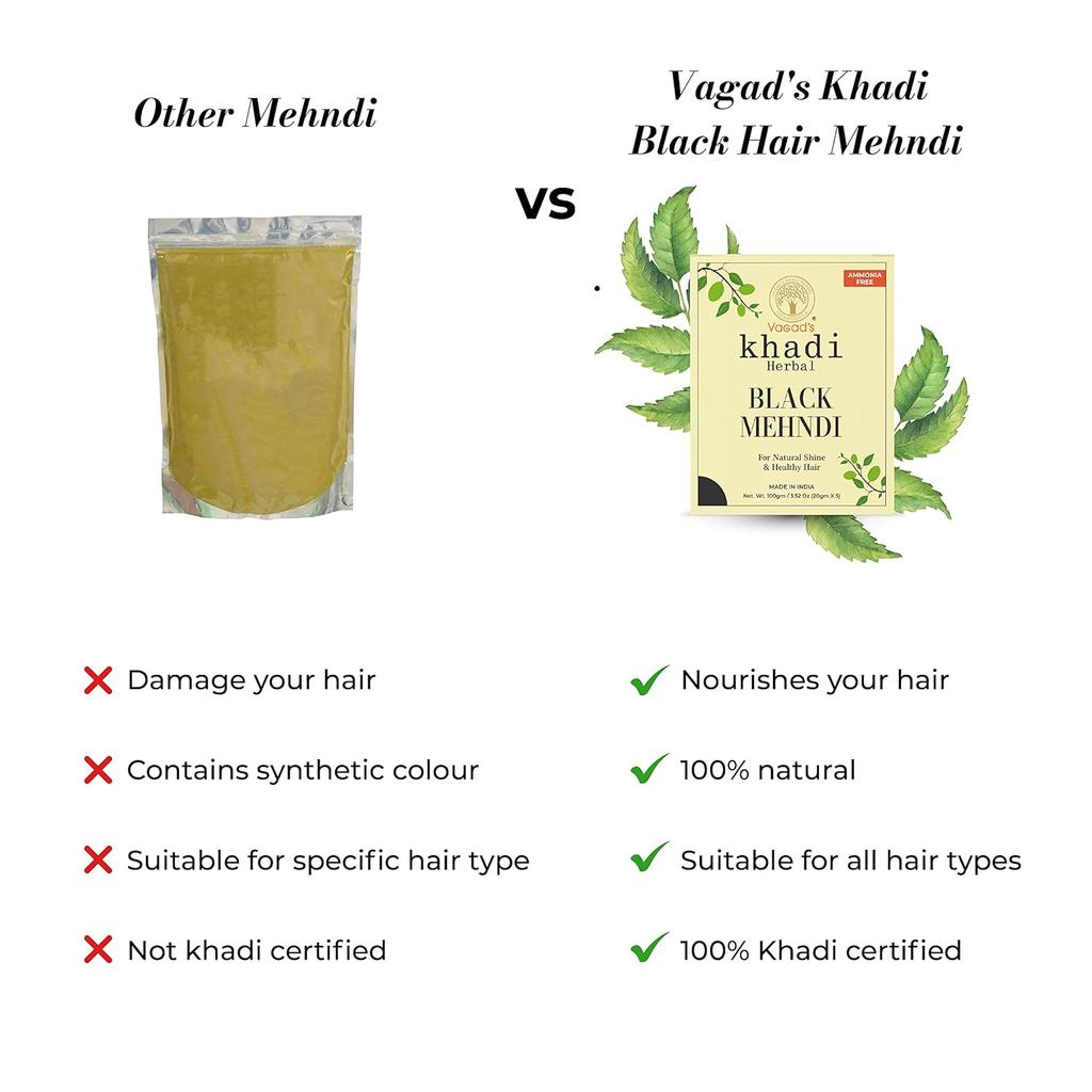 Хна для волос Vagad's Khadi Herbal Gramodaya, чисто натуральная, черная, 2 упаковки по 100 г, без аммиака