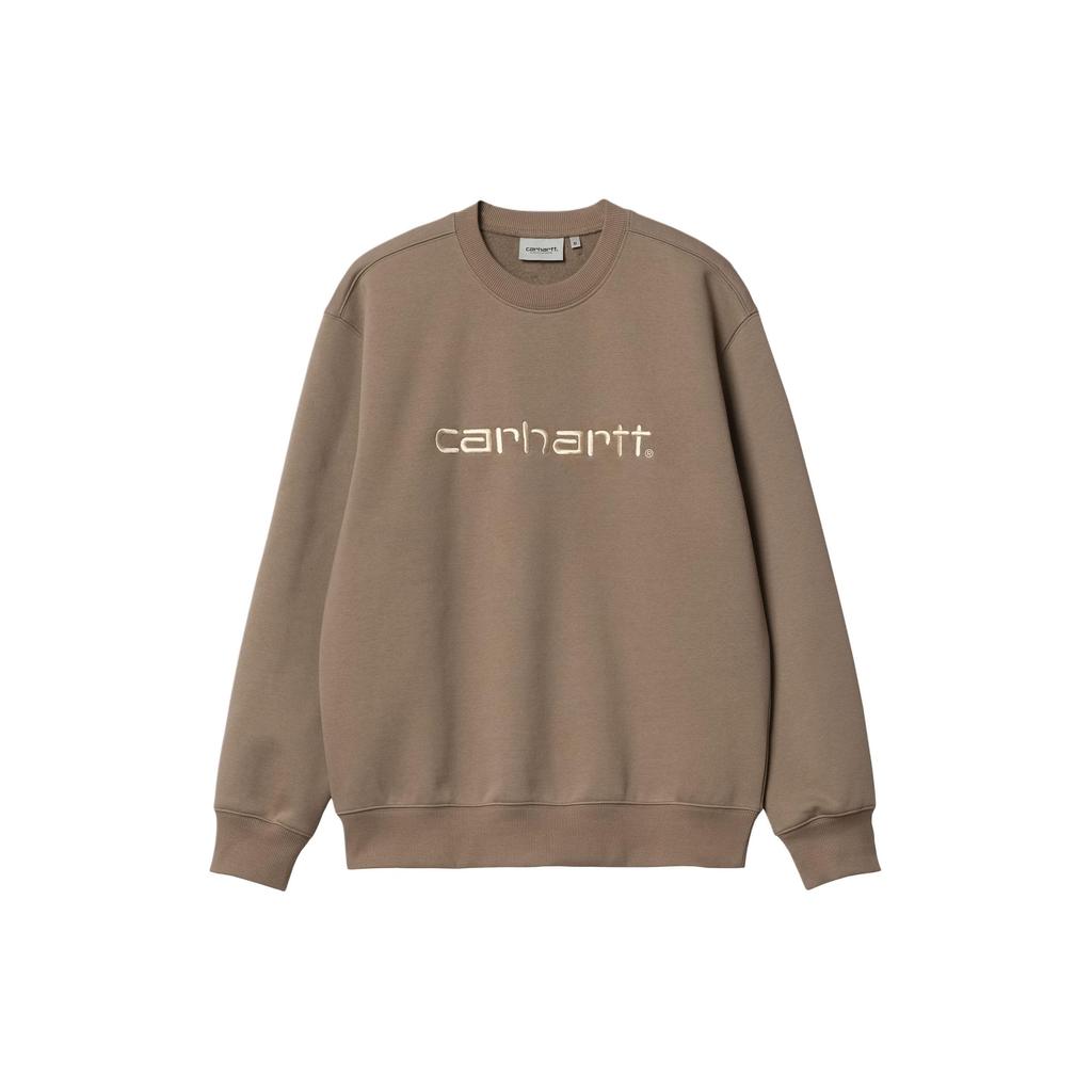 Carhartt WIP Мужская толстовка Carhartt с буквенным принтом и логотипом, с круглым вырезом, длинным рукавом, цвет Хаки I030546-24E-XX