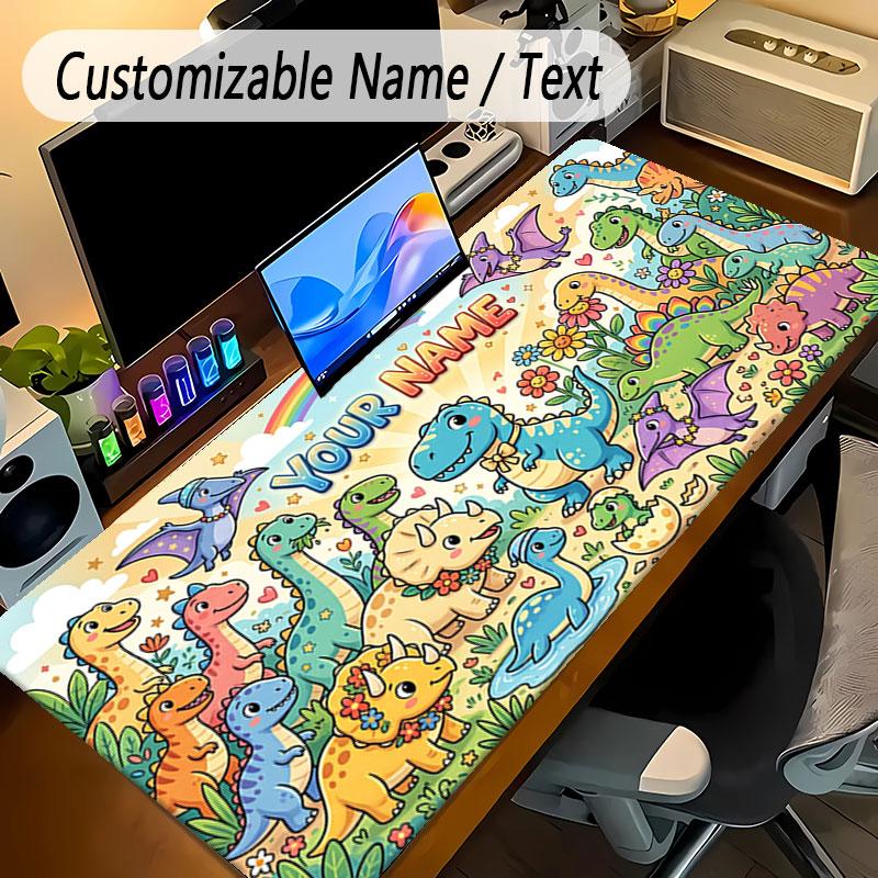 Dinosaur Theme Personalized Mouse Pad Custom Name Text Non Slip Desk Pad For Laptop Office Desktop