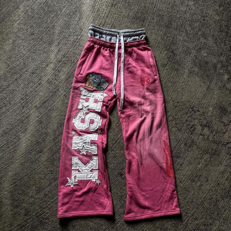 Европейский и американский уличный тренд мужские и женские свободные повседневные прямые брюки из вышитой ткани с принтом