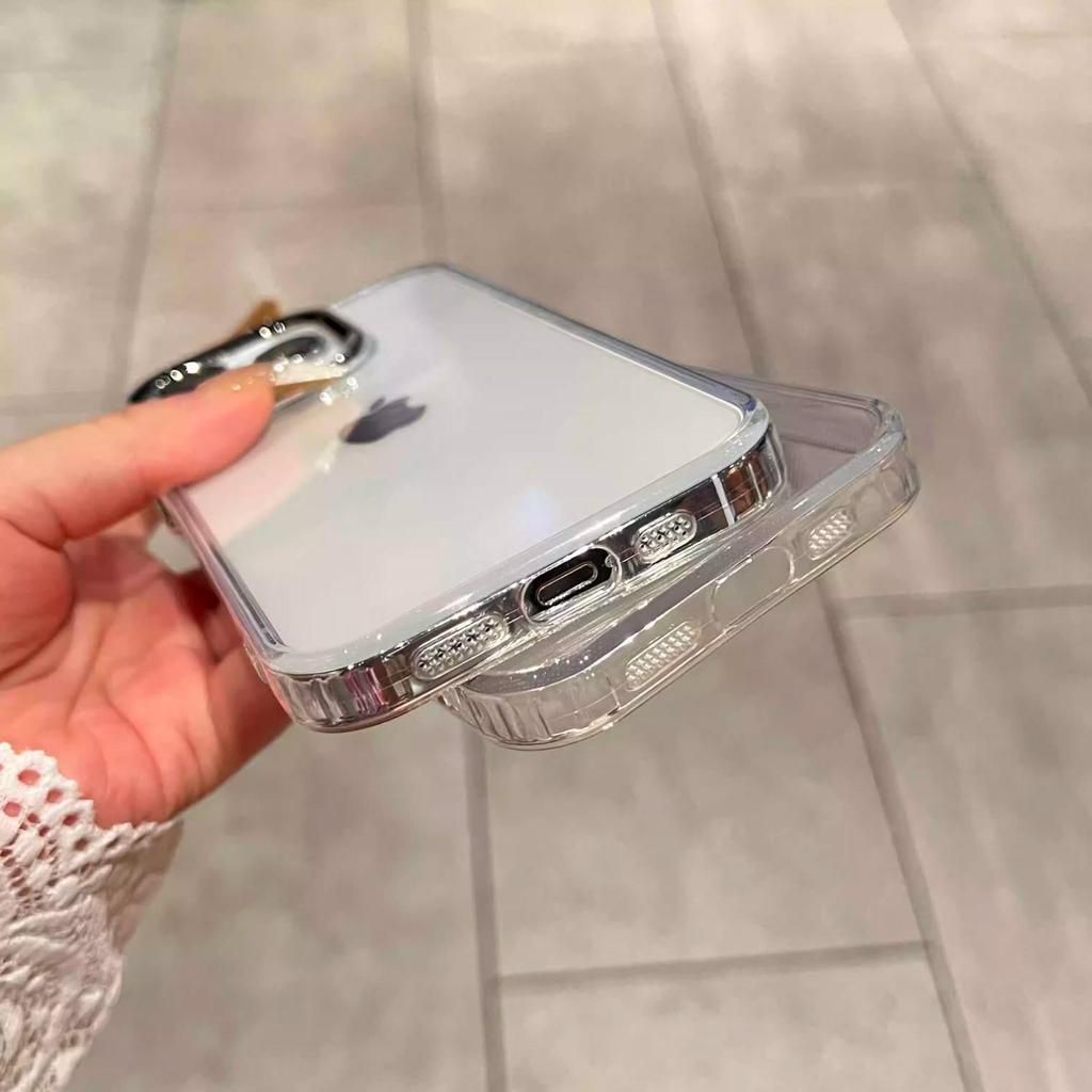 Clear Phone Case for iPhone 16 Promax 15 Plus 14 Pro 13 12 11 XS Max XR 7 8 6 6S Plus Anti Drop Soft Simple Silver Large Hole Thickened Protection