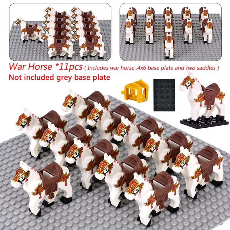 Средневековые военные наборы Фигурки кавалерии Боевой конь Животные Детали строительных блоков Рыцарское оружие Аксессуары Игрушки для детей подарки