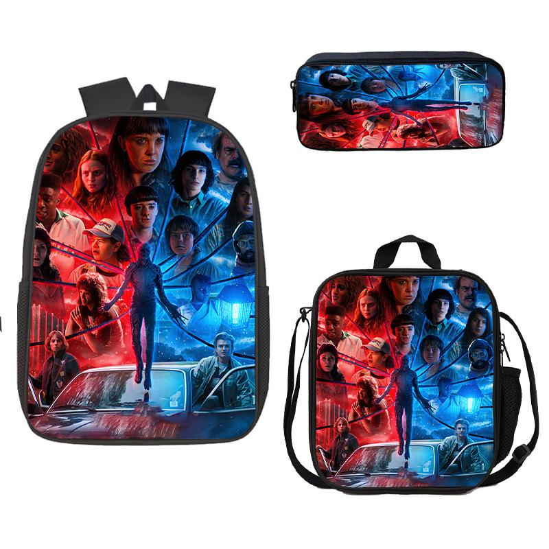 Школьная сумка, Пенал, Сумка для еды Stranger Things, Карта Z, Трехсекционный рюкзак большой емкости, Цветной