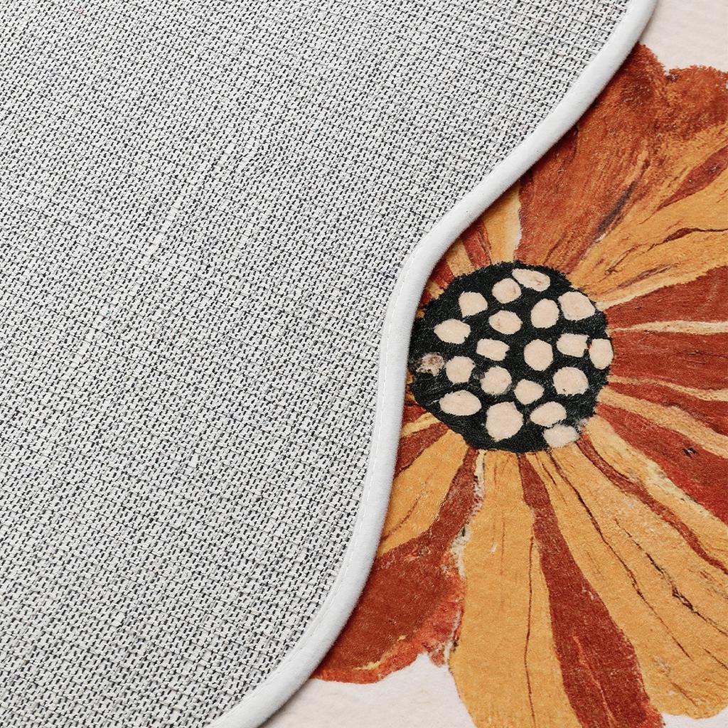 Soft Fluffy Runner Mat Polyester Floral Mat with Red & White Flowers, Beige Bedside Hallway Mat for Bedroom Living Room Home Decor