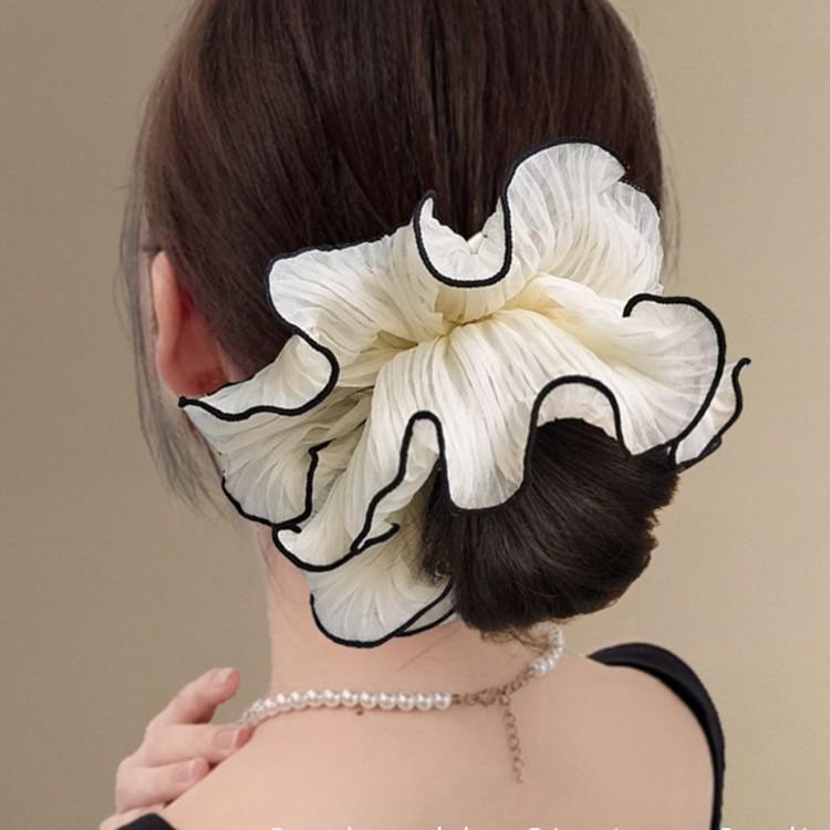1Pcs New Korean Retro Folded Chiffon Oversize Scrunchies Women Sweet Temperament Fashion Exaggerated Hair Band Hair Accessorie