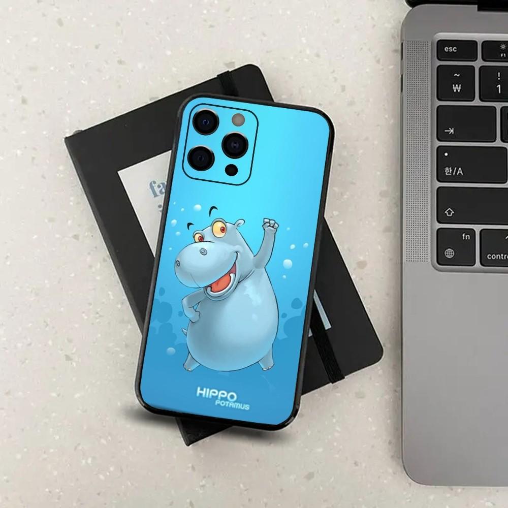 Мультяшный Чехол для Телефона с Животным Бегемотом Для Apple iPhone 15,14,13,12,11,Pro,X,XS,Max,XR,Plus,Mini Мягкий Черный Чехол