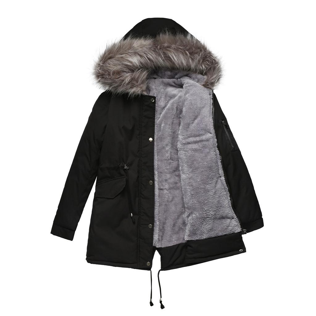 Women's Plus Velvet Hooded Collar Winter Mid-length Warm Coat Large Size Loose And Comfortable Cotton Jacket