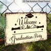 2D Flat, 1pc Vintage Graduation Party Aluminium Sign 8x12 Inch - "Welcome To Graduation Party" Quote, Grad Cap & Diploma Design, Distressed Beige