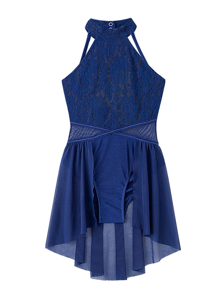 Детское гимнастическое танцевальное платье без рукавов для девочек, купальник в стиле пэчворк с неровным подолом, танцевальная одежда, костюм