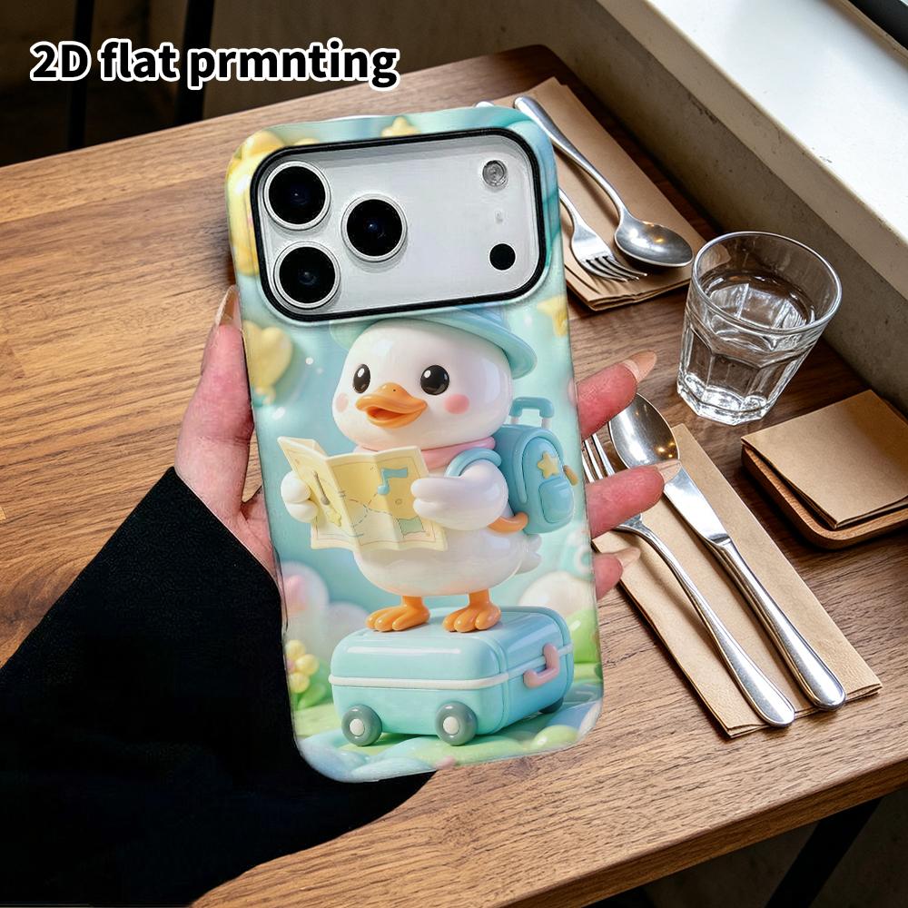 Чехол для телефона: 2D плоский дизайн, подходящий для защитного чехла iPhone 18 17 16 15 14 13 Pro, маленькая утка для путешествий, идеальный подарок на Рождество и Хэллоуин