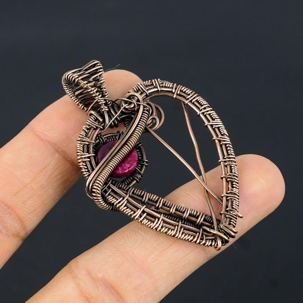 Рубиновый кулон Ювелирные изделия из драгоценных камней, Кулон ручной работы, обернутый медной проволокой 999 пробы, Ювелирные изделия новейшего дизайна