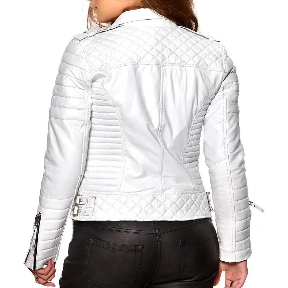 NOORA Женские белые кожаные куртки приталенного кроя из овечьей кожи | Кожаная куртка в мотоциклетном стиле с длинными рукавами и молнией