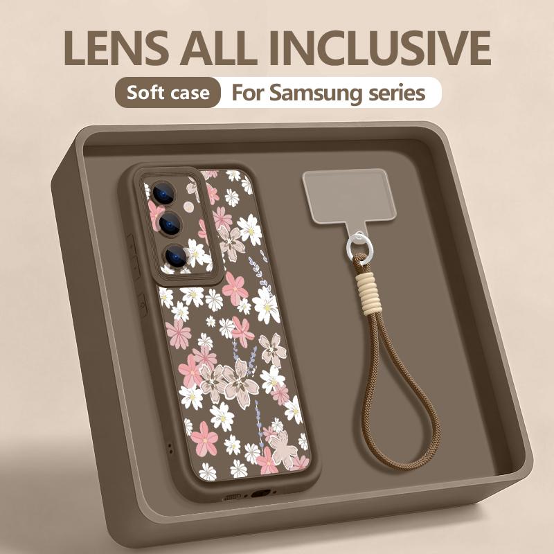 Розовый Мультяшный Цветочный Чехол с Ручным Ремешком для Samsung S26 S25 Ultra S24 FE S23 Plus S22 S21 A15 A16 A17 A35 A36 A37 A54 A55 A56 A57 5G Бампер