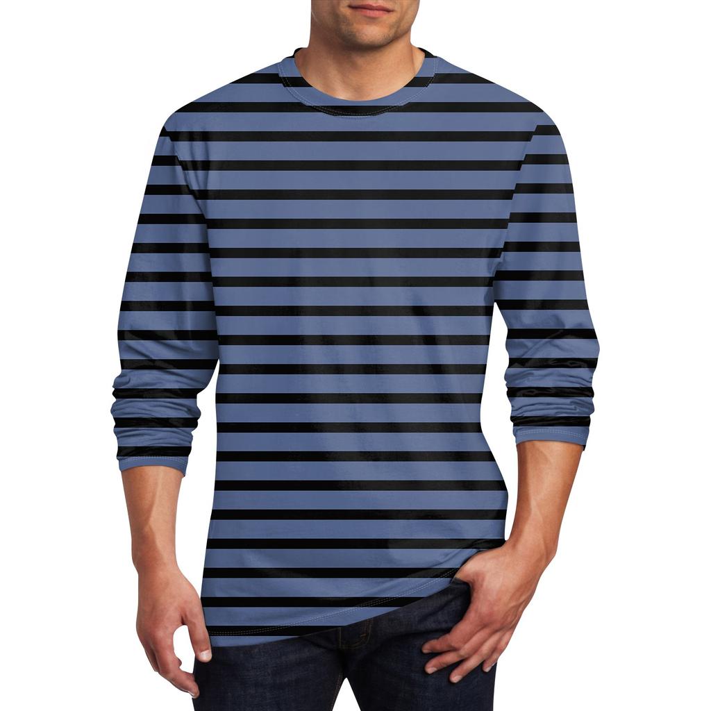 Spring and Autumn Round Neck 3D Printed Striped T-shirts Fashionable Casual Long Sleeved Men's T-shirts