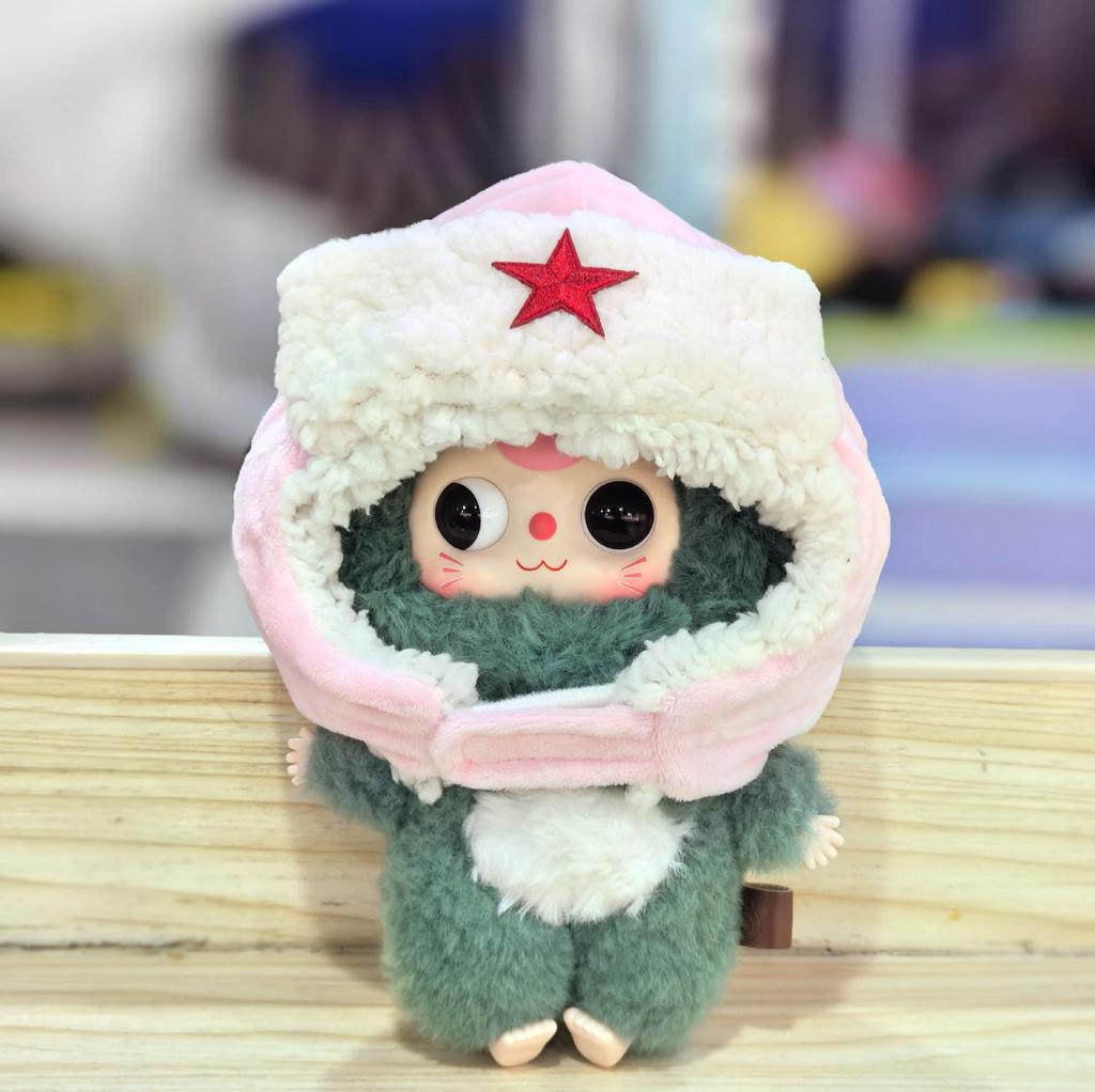Хлопковая кукла 20 см: Трехглазый Монстр в Синей Собачьей Берете и Акулином Комбинезоне Плюшевая Игрушка для Детей от 3 лет