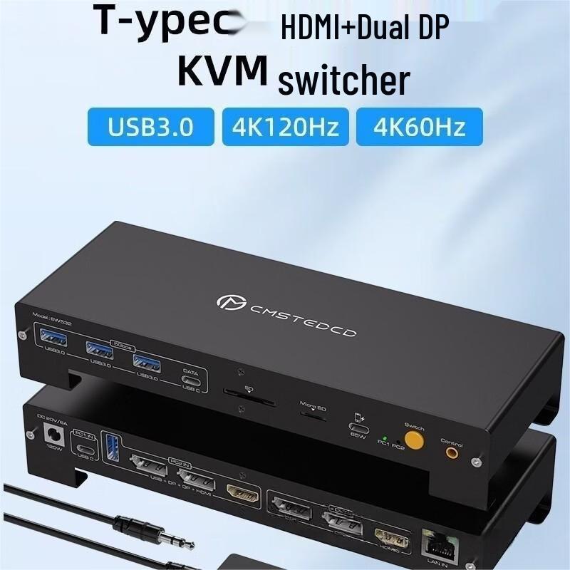 Jiyin 4K 120Hz KVM-переключатель USB-C HDMI двойной DP 100 Вт PD