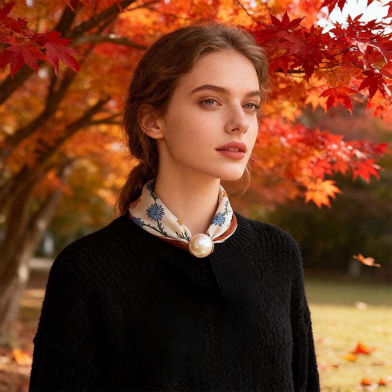 1 шт. Шарф для защиты шеи Текстура шелковый шарф Модные тканевые аксессуары Универсальный Магнитный С узором Жемчуг